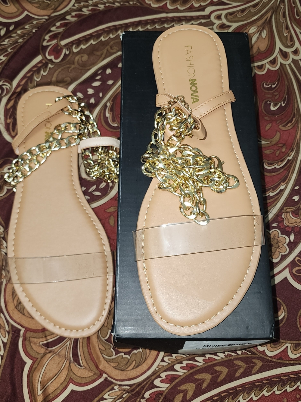 Nude Sandals with Gold Chain Accent